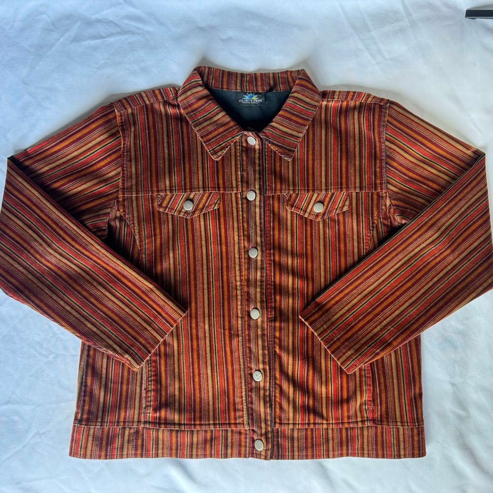 Vintage Orange Striped Corduroy Shirt Jacket
